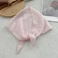 Pink floral lace triangle scarf and hair wrap for women in a minimalist Korean style - Pink