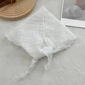 High-quality white linen triangle scarf with textured seersucker finish and ruffled edges - White