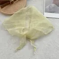 Light yellow pleated linen triangle scarf headscarf for women spring and summer fashion - Milk Yellow