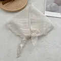 Detail shot of breathable cream linen-style triangle scarf with pleated fabric texture - 28x115cm / Off White