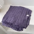 Macro detail of dark purple crinkled cotton scarf featuring raw edges and soft texture - 180*90CM / Purple