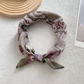 Vintage paisley totem cotton linen square scarf in deep green and burgundy tones - Army Green