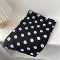 Close-up of black and white polka dot scarf showing fine woven fabric texture - 180*60cm / Black