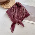 Vintage paisley print square neck scarf in wine red, displayed with premium accessories - Red