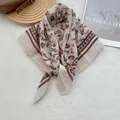 Vintage floral square neck scarf in beige and brown with elegant soft chiffon texture - 70cmx70cm / Off White