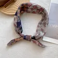 Floral cotton linen headscarf with bohemian geometric patterns and retro ethnic print - 70x70cm / Totem Patchwork