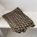 Detail of green and beige plaid knit scarf with unique crinkle texture and fringe edges - Green / 180*90CM