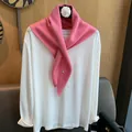 Detail of pink wool neckerchief with metallic accent on white basic long sleeve shirt - Bright Pink