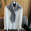 Detailed texture of gray wool knitted scarf paired with a white minimalist long-sleeve tee - Light Gray