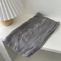 Long grey cotton-linen scarf with white bow embroidery for sun protection and decor - Light Gray