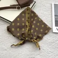 Elegant coffee brown cotton square scarf with yellow geometric grid patterns for women - Yellow