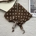 Elegant dark brown cotton triangle headscarf with white cross patterns and hemmed edges - Coffee