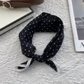 Vintage black and white polka dot silk cotton neck scarf with elegant knot styling - Polka Dot / 70x70cm / Polka Dot Black