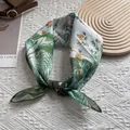 Tropical leaf print floral silk scarf with vintage architecture pattern for women - Castle