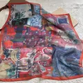 Close-up of lightweight floral silk scarf with artistic abstract oil painting patterns - Vase