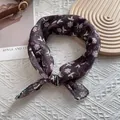 Vintage dark brown floral silk scarf with pink flower pattern for women's decoration - 58*58cm / Coffee