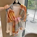 Bohemian paisley print scarf with colorful floral patterns and decorative tassel edges - 180x90cm / Colorful Floral