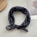 Navy blue cotton linen paisley square scarf with vintage floral print for women - Black