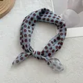 French retro blue cotton linen neck scarf with brown polka dot pattern on soft white background - 58*58cm / Coffee Polka Dot