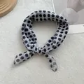 Detail of gray linen neck scarf with black polka dots and smooth hemmed edges - 58*58cm / Black Polka Dot