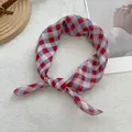 Pañuelo de algodón a cuadros rojo y azul, diadema elegante y bufanda para mujer - Rojo
