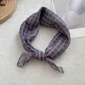 Detail of floral cotton linen neckerchief with retro pattern in grey blue and red - Gray