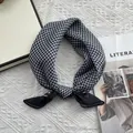 Vintage black and white checkered cotton neck scarf with delicate black trim finish - 58cm x 58cm / Black