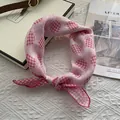 Detailed view of pink plaid cotton neckerchief featuring soft high-count yarn texture - Pink