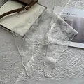 Elegant white floral lace triangle head scarf with delicate embroidery and scalloped edges - 88x26cm / Off White