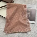 Detailed close-up of pink lace scarf featuring diamond embroidery and 3D floral borders - Pink