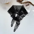 Close-up of elegant black lace scarf featuring intricate floral vine embroidery details - 88x26cm / Black