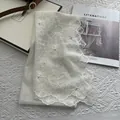 French style white floral lace scarf with 3D embroidery and pearl embellishments - Off White