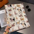Pañuelo de satén de algodón con estampado de gatos y dibujos de gatitos con flecos - Blanco