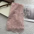 Detail of pink floral lace scarf with embroidery and handcrafted pearl embellishments - Pink