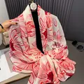 Sciarpa in cotone e lino con stampa a margherite verdi, scialle leggero da spiaggia e viaggi - 180*90CM / Margherita-Rosso
