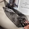 Elegant black lace triangle hair scarf with floral embroidery for a French vintage style look - 140*30cm / Black