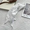Breathable linen skinny scarf featuring classic black polka dots on white background - White Polka Dot