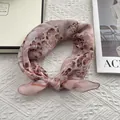 Detail of pink leopard print chiffon scarf with lightweight woven texture for styling - 58*58cm / Pink Brown Leopard (Khaki Leopard)
