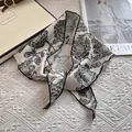 French style floral triangle headscarf with black rose pattern and sheer texture - Artistic Rose Pattern Style / Black