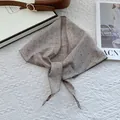 Floral print cotton linen triangle scarf in light brown on minimalist background - Khaki