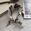 French retro silk scarf with brown and cream wave patterns on a textured background - 70x70cm / Coffee