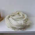 Elegant cream cotton linen scarf with ruffled lace trim for a soft feminine look - Off White