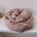 Detail of soft rose pink cotton linen scarf with elegant white lace trim texture - Pink