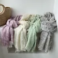 Textured linen scarf set in soft pastel colors with natural frayed edges and paper tags - Pale Purple Literary Style / 90x200cm / Pink Purple