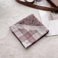 Breathable cotton linen square scarf with floral patchwork and lace pattern design - Pink Lace Plaid