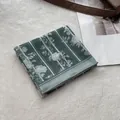 Elegant dark green cotton linen square scarf with white rose floral patterns and stripes - 58*58cm / Green