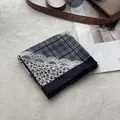 Detail of floral cotton linen square scarf with plaid and lace pattern on plush background - 58*58cm / Black Lace Floral