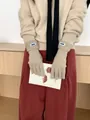 Beige ribbed knit warm gloves with a blue ERET label, cozy winter fashion accessory for women - Apricot