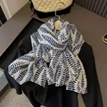 Bufanda étnica de algodón y lino con estampado de helecho azul para mujer, chal elegante otoño - 180*90CM / Espiga de Flor (Un Patrón Un Color)