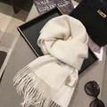 Luxurious warm white 100% Australian wool scarf with tassels on a black tray - 180*30cm / White
